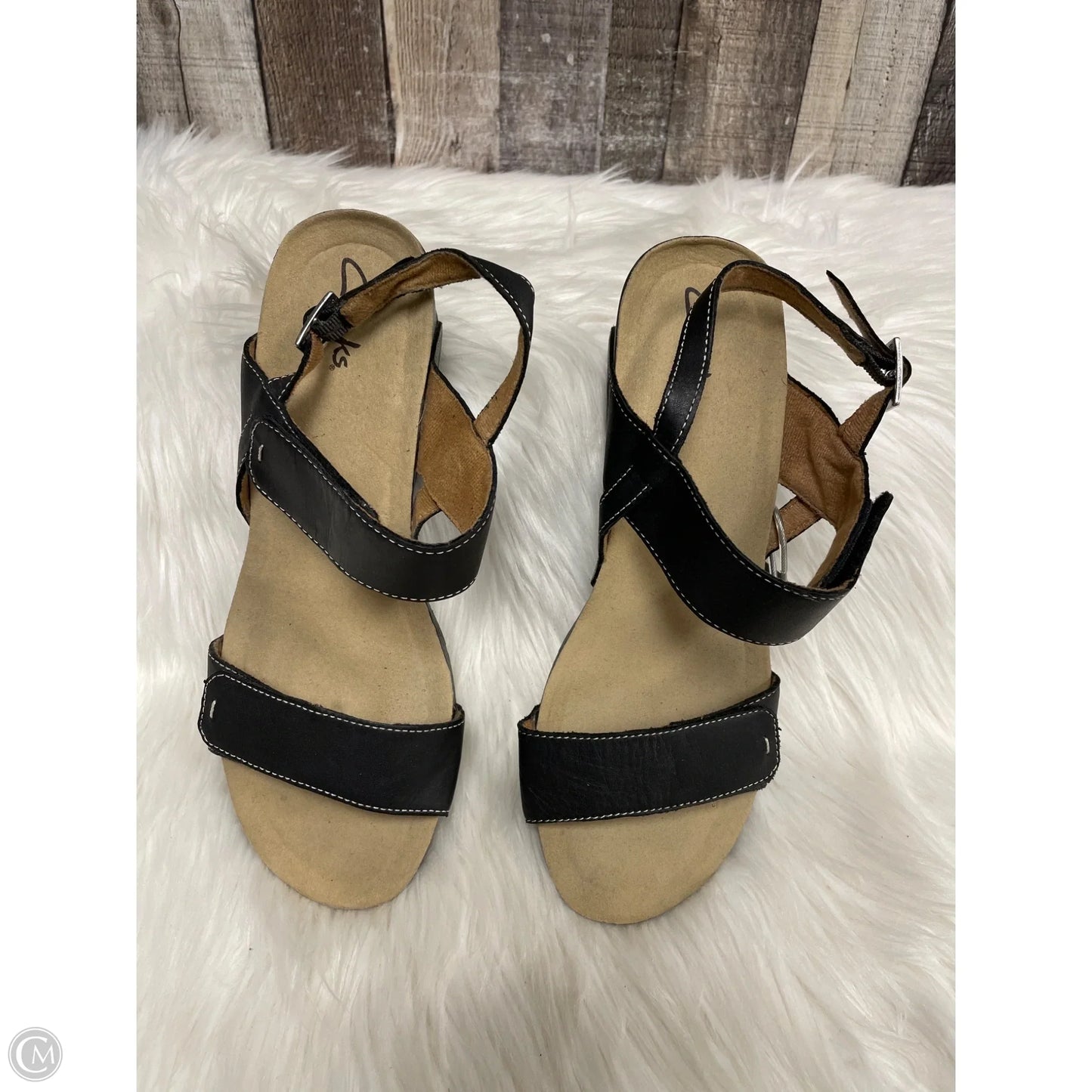 Sandals Heels Wedge By Clarks In Black, Size: 11