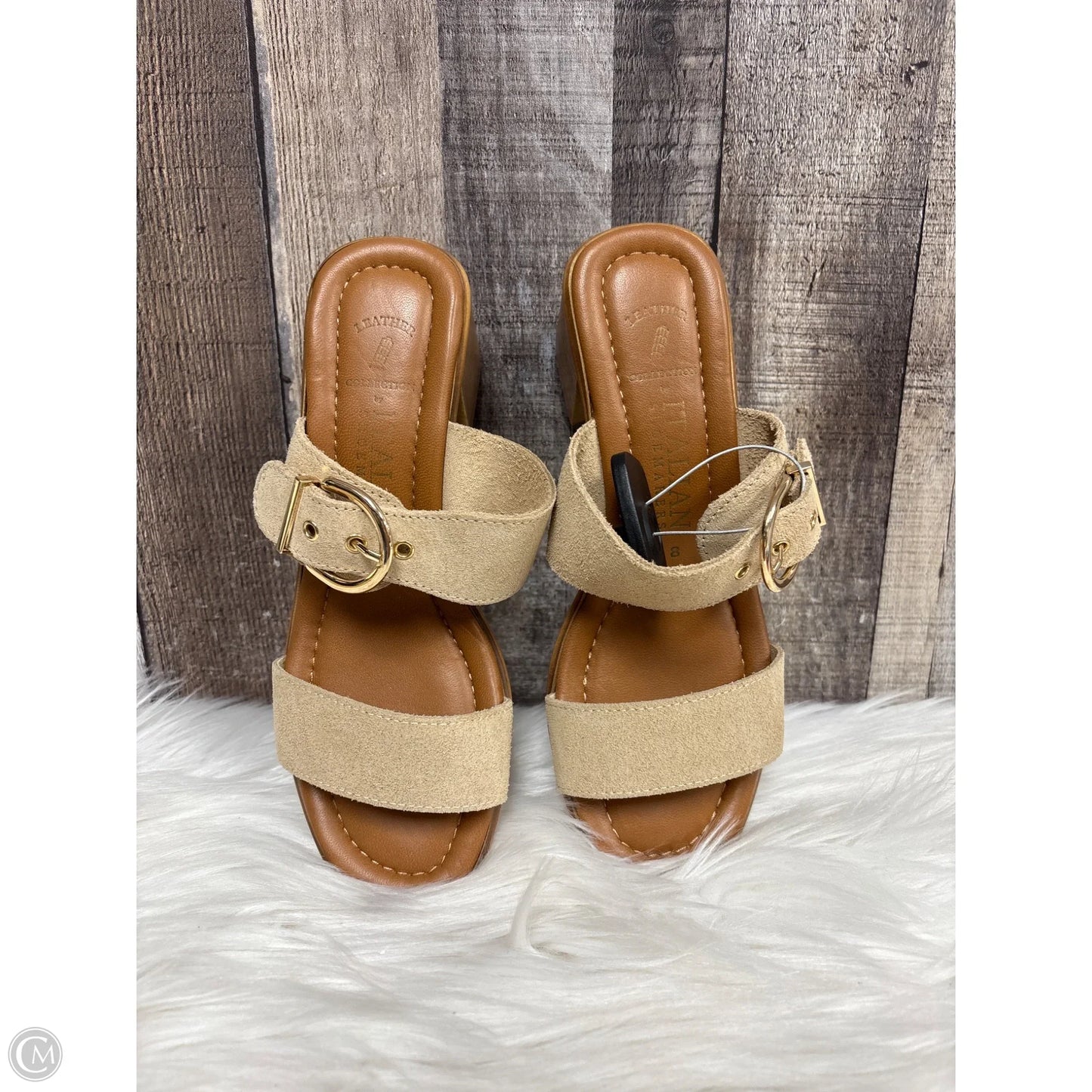 Sandals Heels Block By Italian Shoemakers In Tan, Size: 8