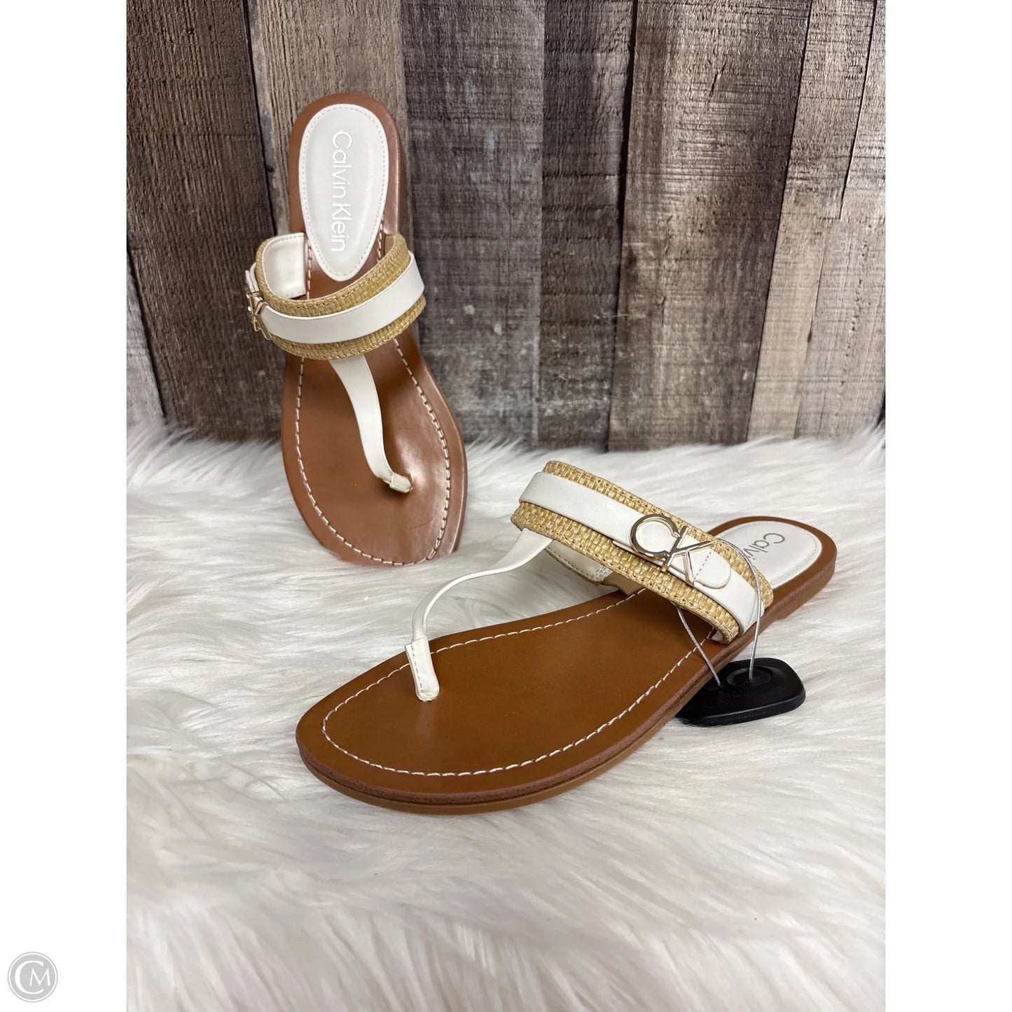 Sandals Flats By Calvin Klein In Ivory, Size: 7.5
