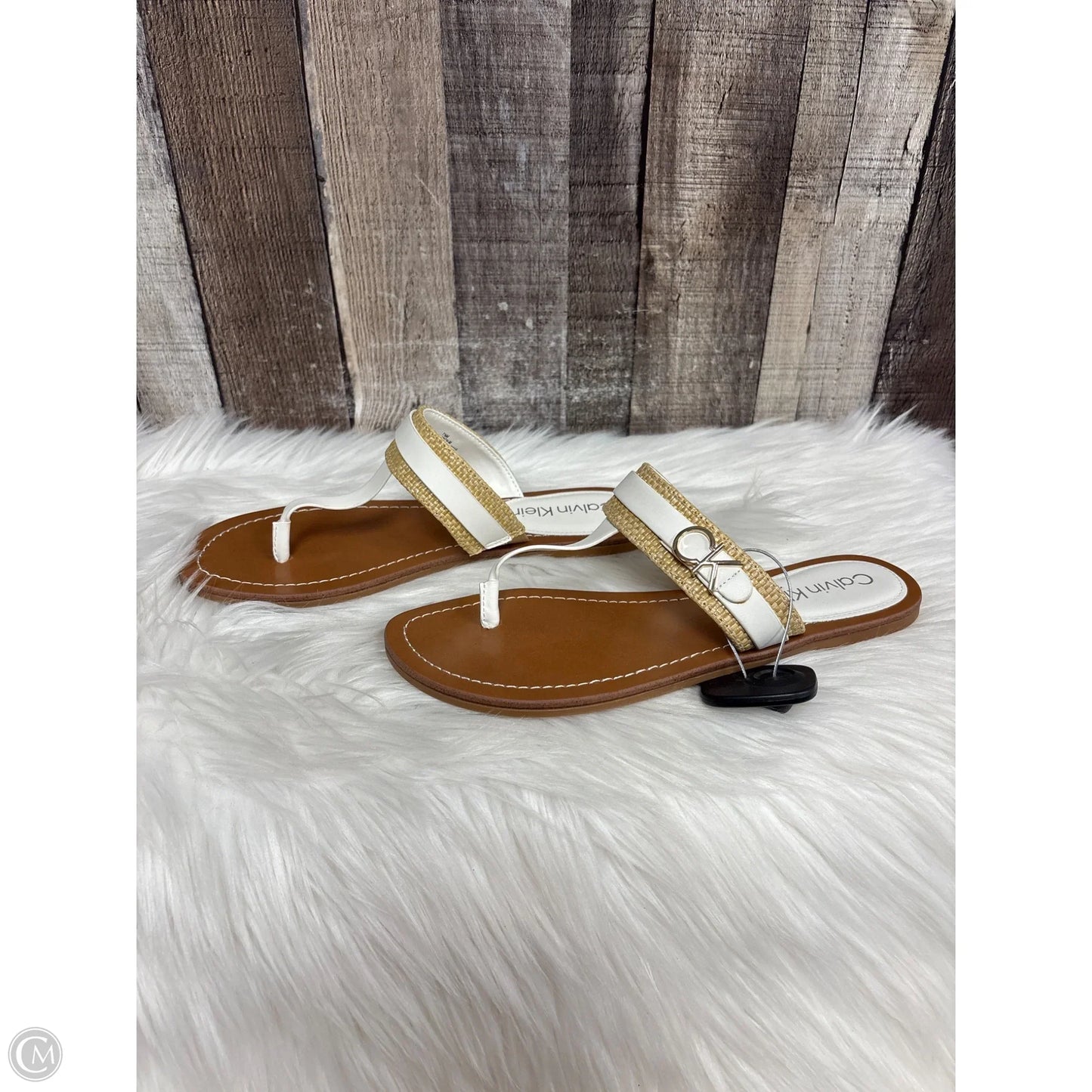 Sandals Flats By Calvin Klein In Ivory, Size: 7.5