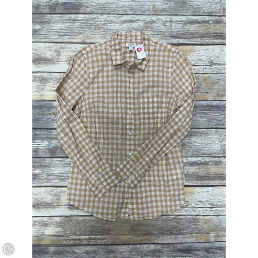 Top Long Sleeve By J. Crew In Tan & White, Size: M