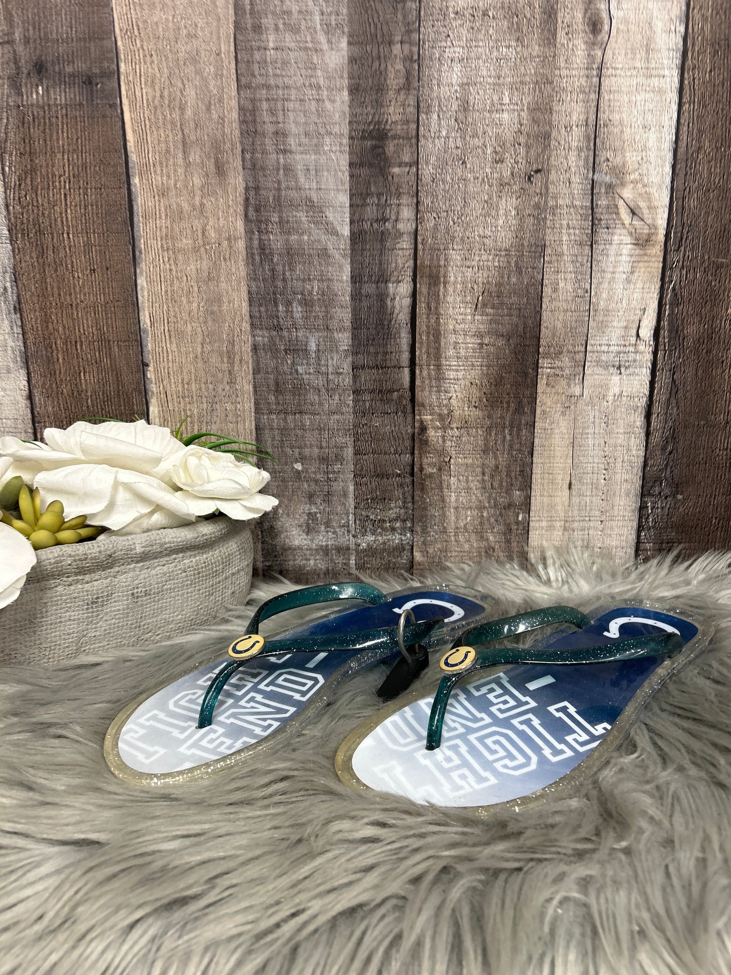 Blue Sandals Flip Flops Cmf, Size 9