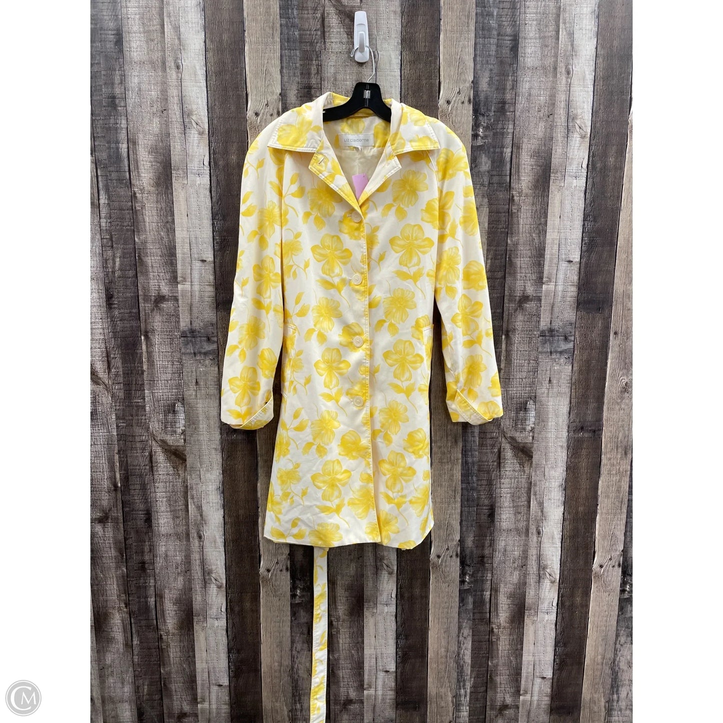 Coat Trench Coat By Liz Claiborne In Yellow, Size: L