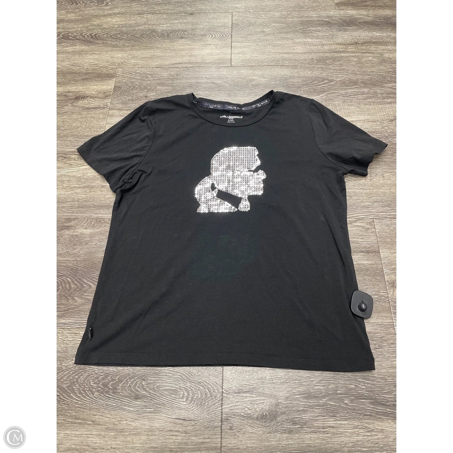 Top Short Sleeve Designer By Karl Lagerfeld In Black, Size: L