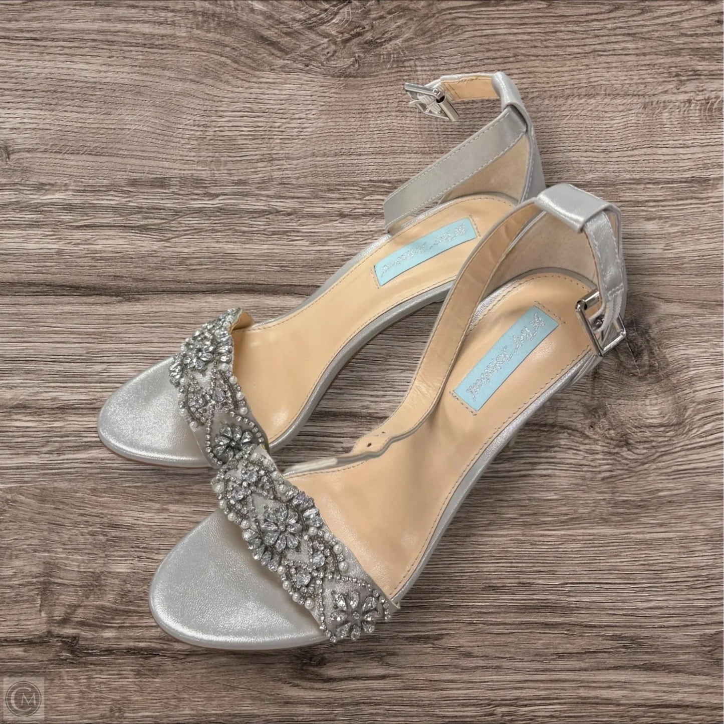 Sandals Heels Stiletto By Betsey Johnson In Silver, Size: 9.5