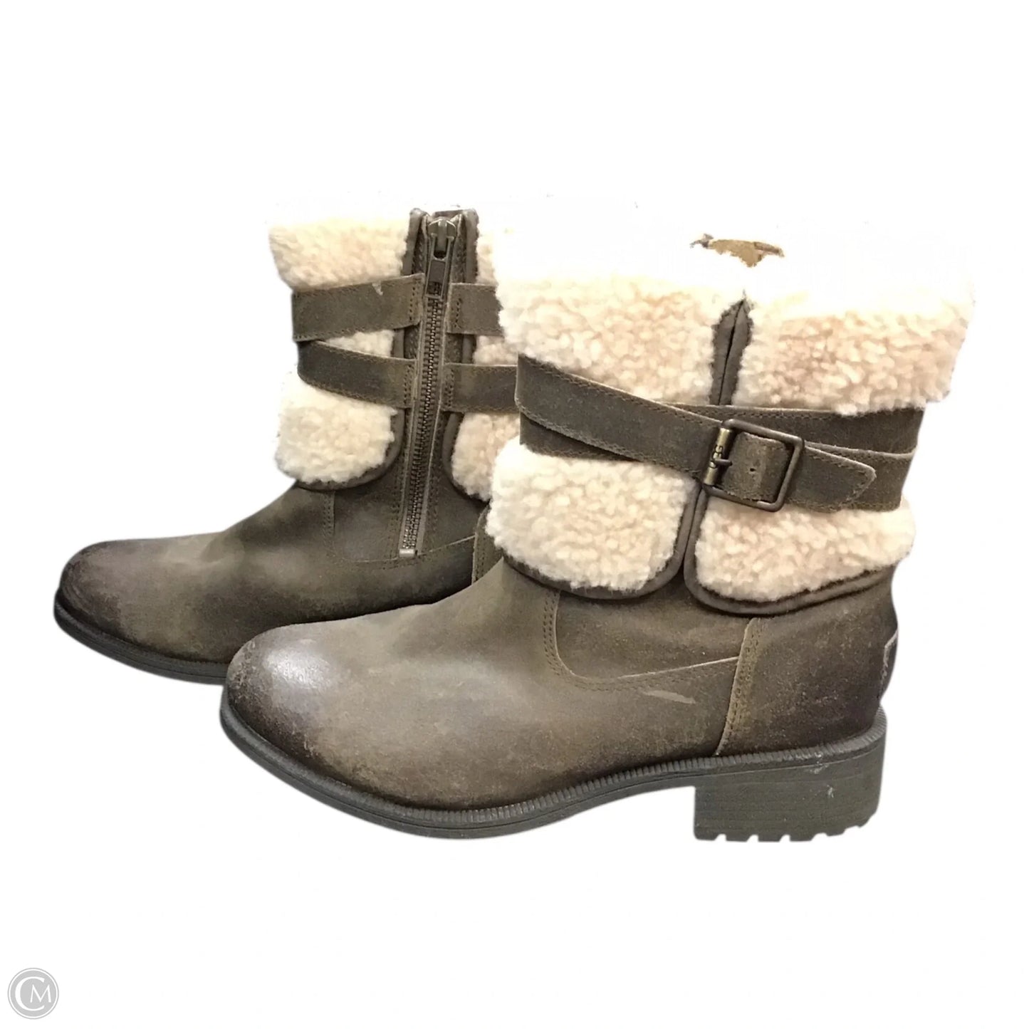 Boots Designer By Ugg In Cream & Grey, Size: 7