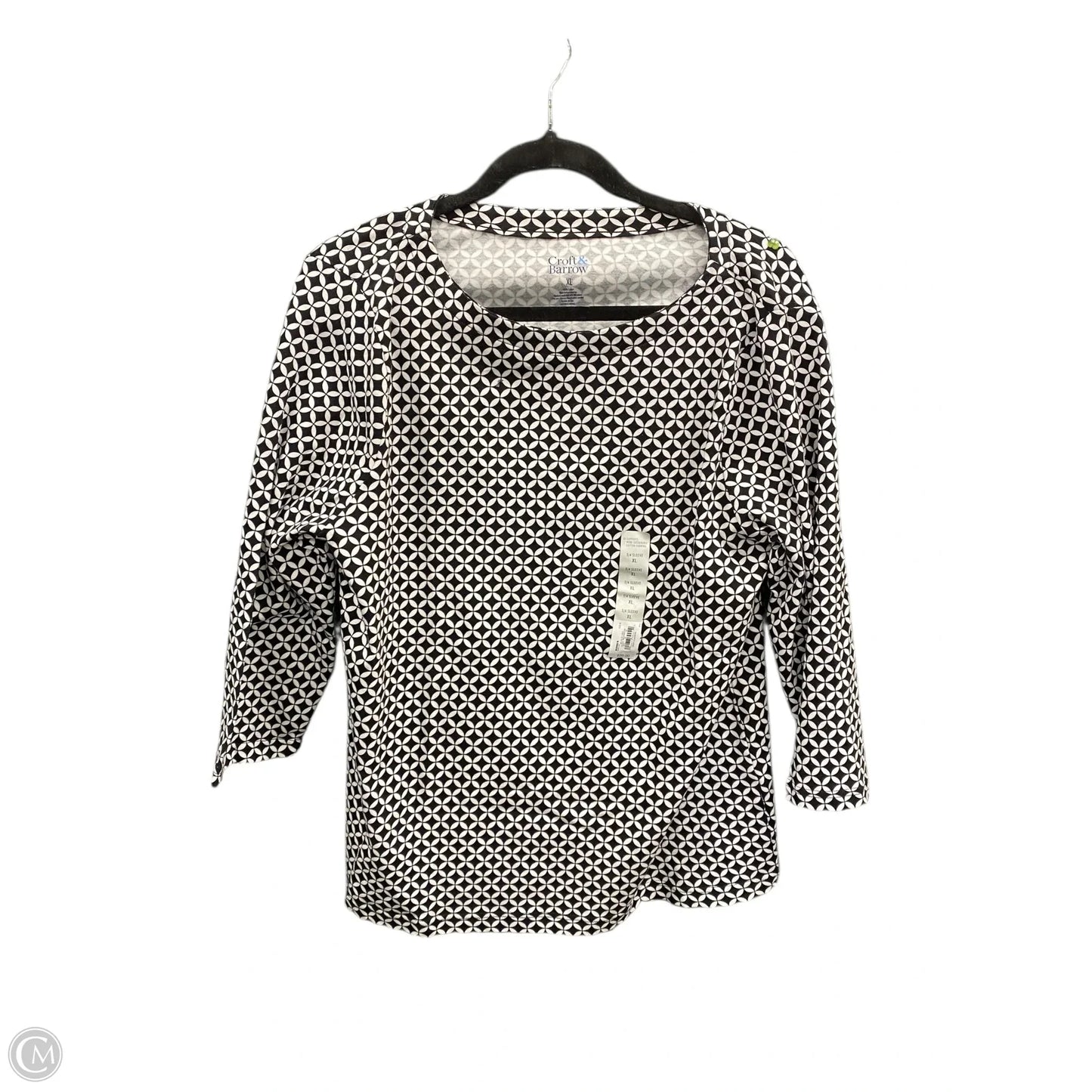 Top 3/4 Sleeve By Croft And Barrow In Black & White, Size: Xl