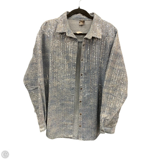 Jacket Shirt By Windsor In Blue & Silver, Size: 1x