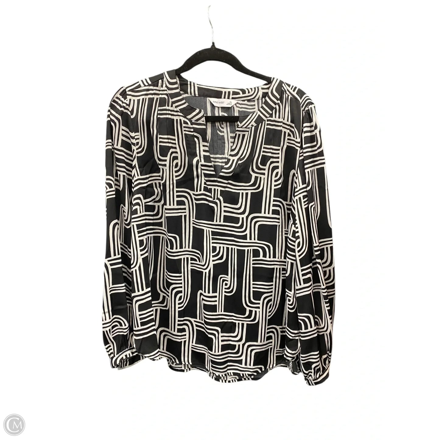 Blouse Long Sleeve By Nine West Apparel In Black & White, Size: Xl