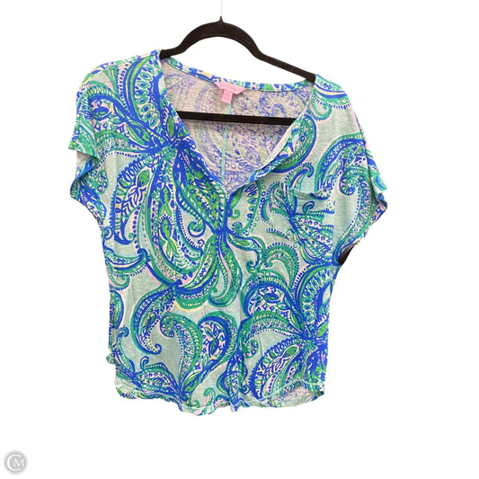 Top Short Sleeve Designer By Lilly Pulitzer In Blue & Green, Size: L
