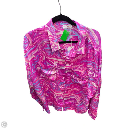Blouse Long Sleeve By Emily Wonder In Pink & White, Size: 2x