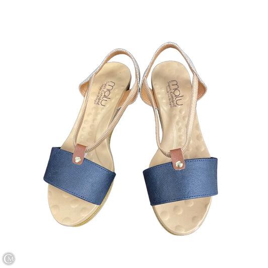 Sandals Heels Wedge By Clothes Mentor In Blue & Tan, Size: 6