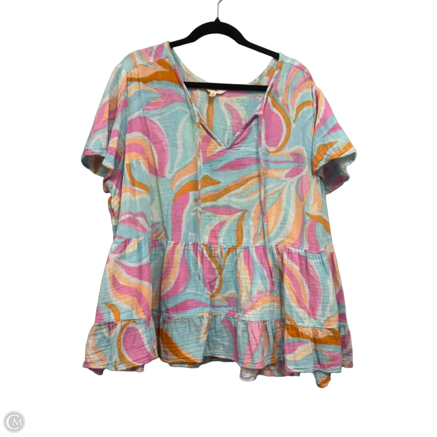 Top Short Sleeve By Terra & Sky In Blue & Pink, Size: 3x