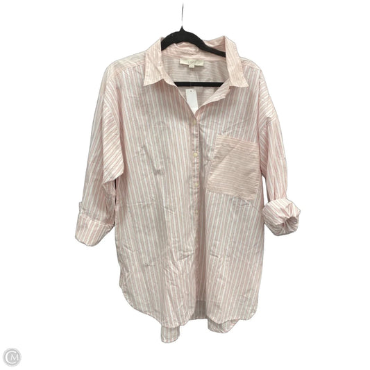 Blouse Long Sleeve By Loft In Pink & White, Size: Xl