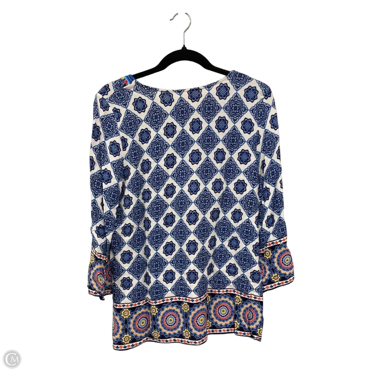 Blouse Long Sleeve By Ruby Rd In Blue & White, Size: M