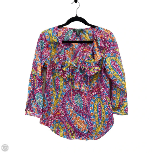 Blouse Long Sleeve By Lauren By Ralph Lauren In Pink & Yellow, Size: S
