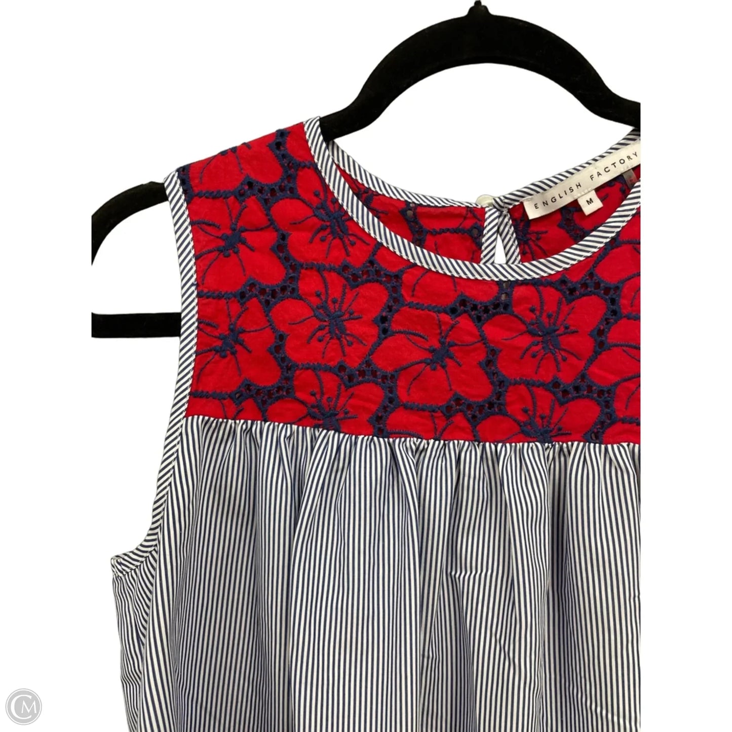 Blouse Sleeveless By English Factory In Blue & Red, Size: M