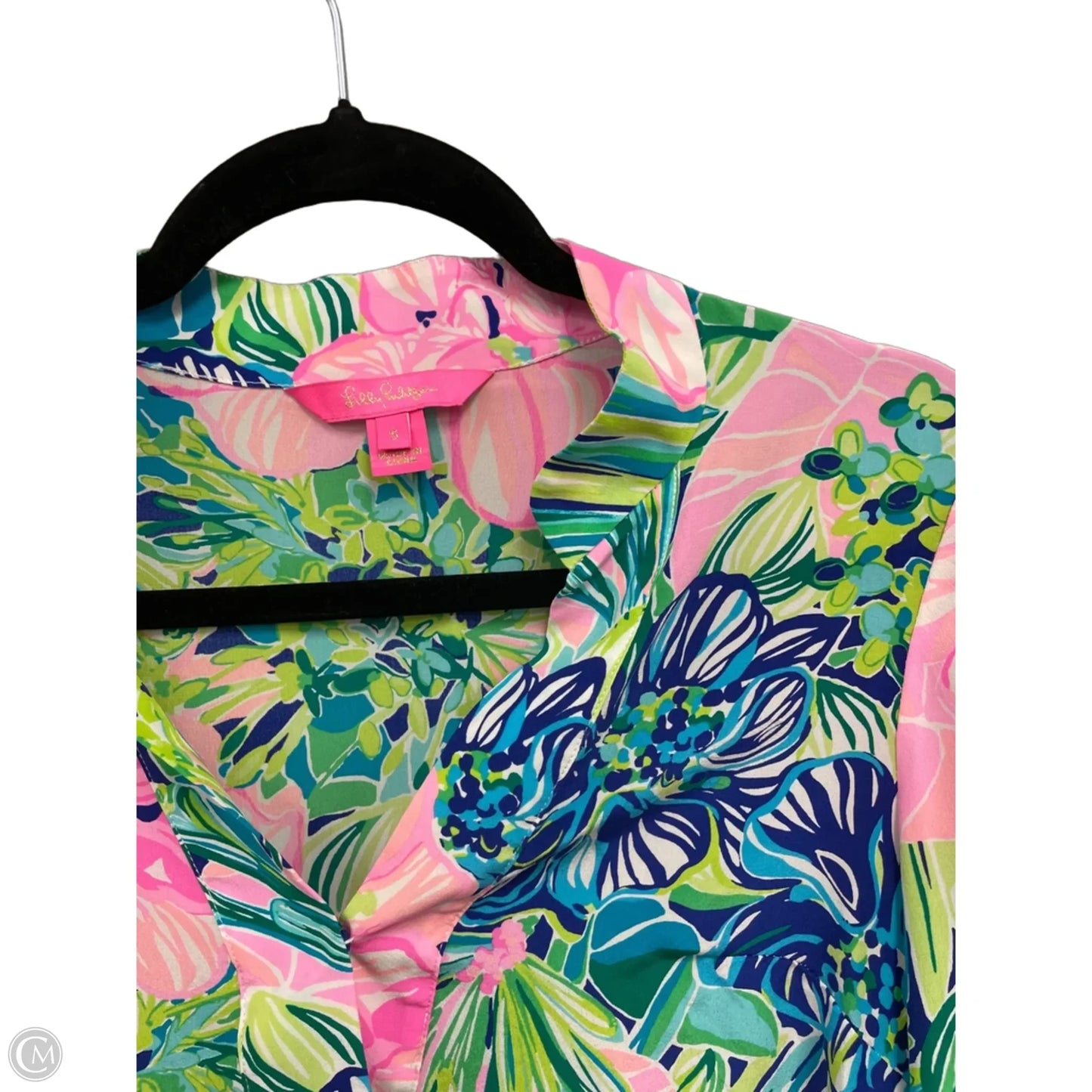 Blouse Designer By Lilly Pulitzer In Green & Pink, Size: S