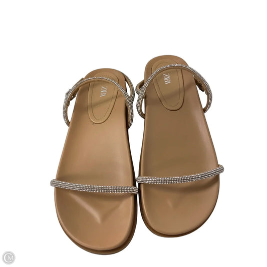 Sandals Flats By Zara In Silver & Tan, Size: 7.5