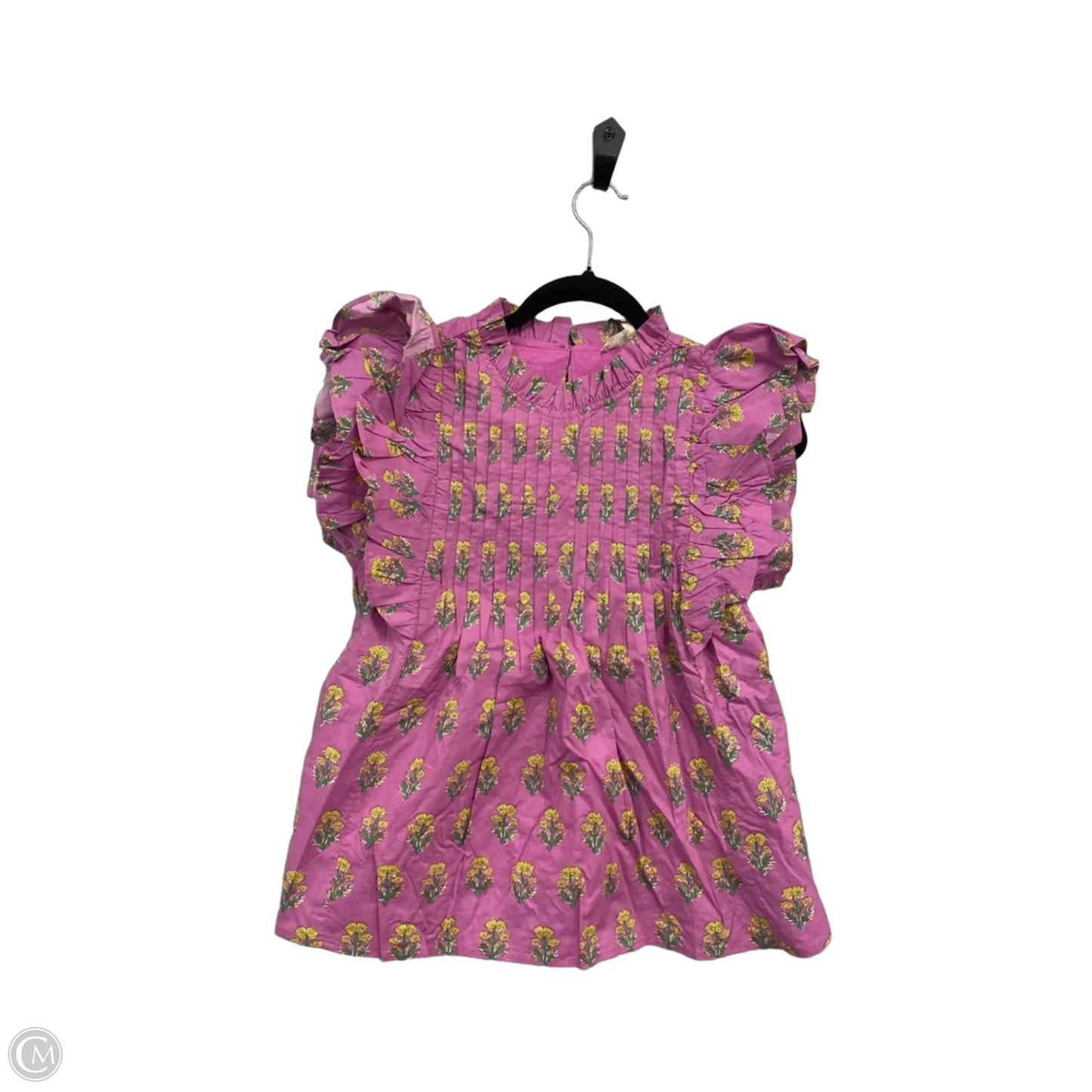 Blouse Short Sleeve By Cmc In Purple & Yellow, Size: S