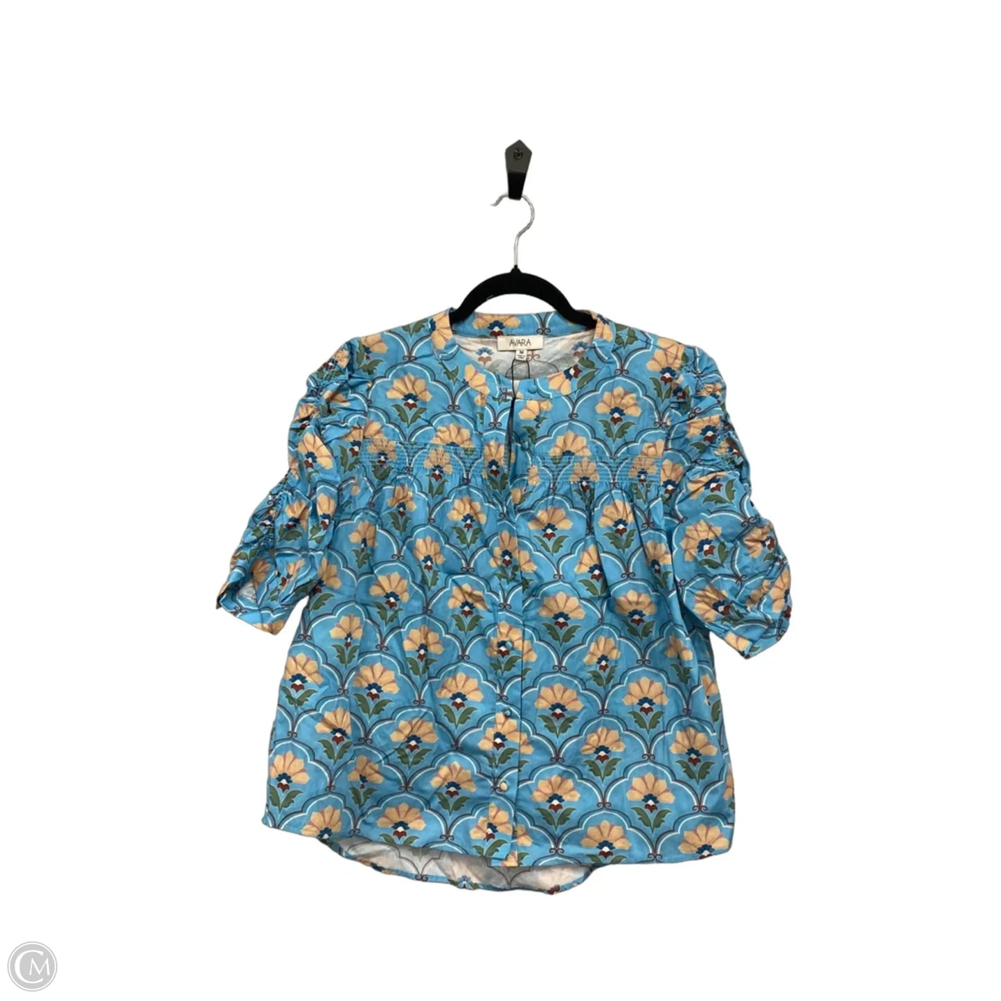 Blouse Short Sleeve By Cmc In Blue & Cream, Size: M