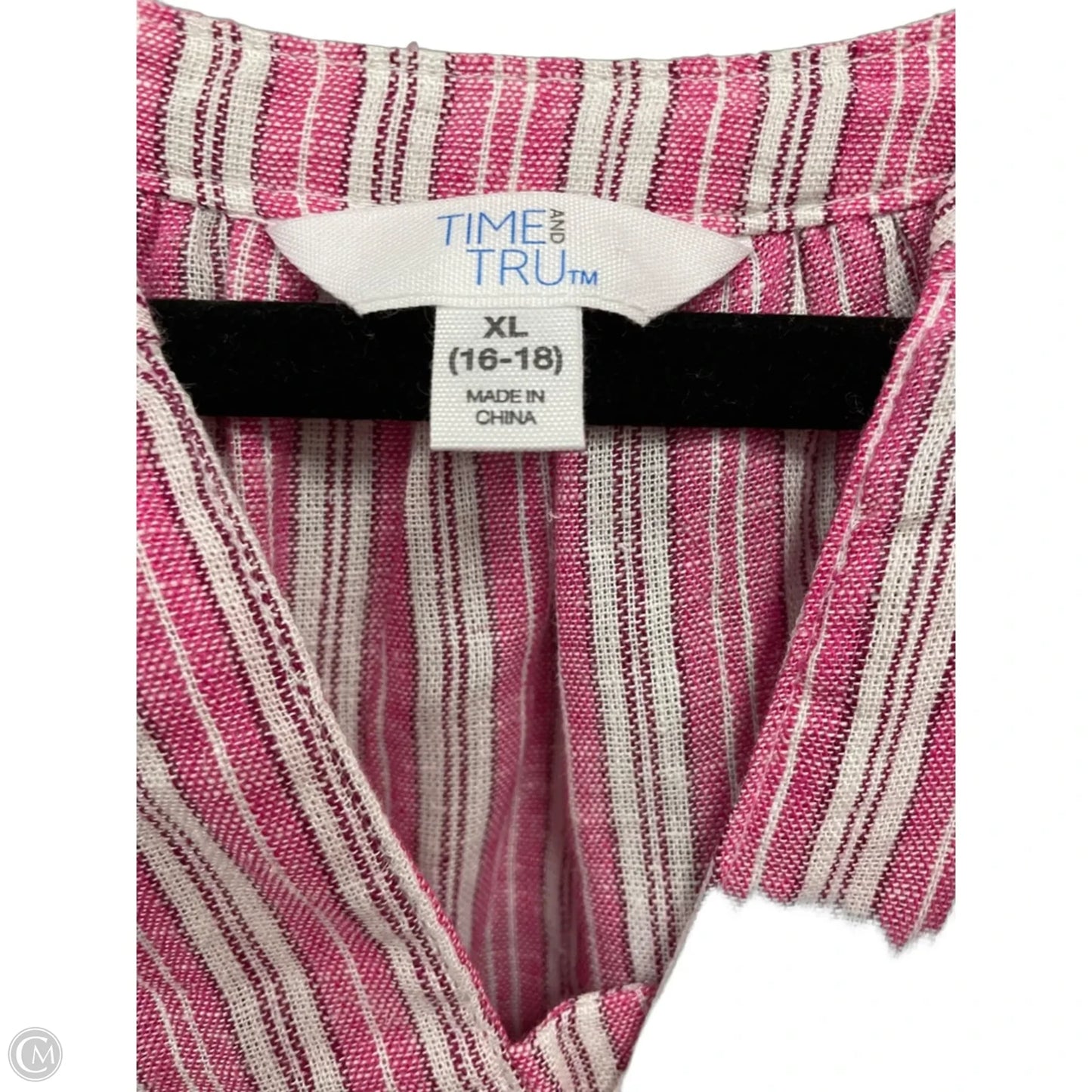 Blouse Short Sleeve By Time And Tru In Pink & White, Size: Xl