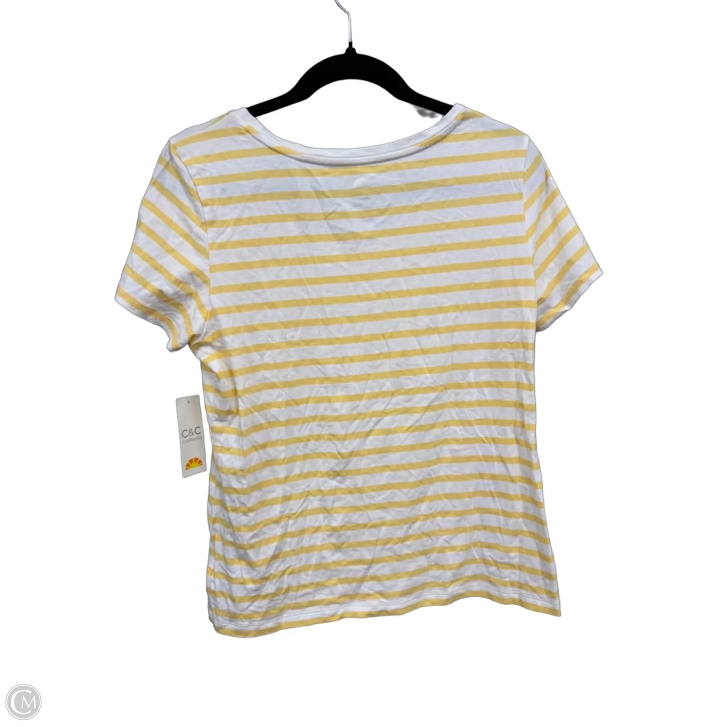 Top Short Sleeve Basic By C And C In White & Yellow, Size: L