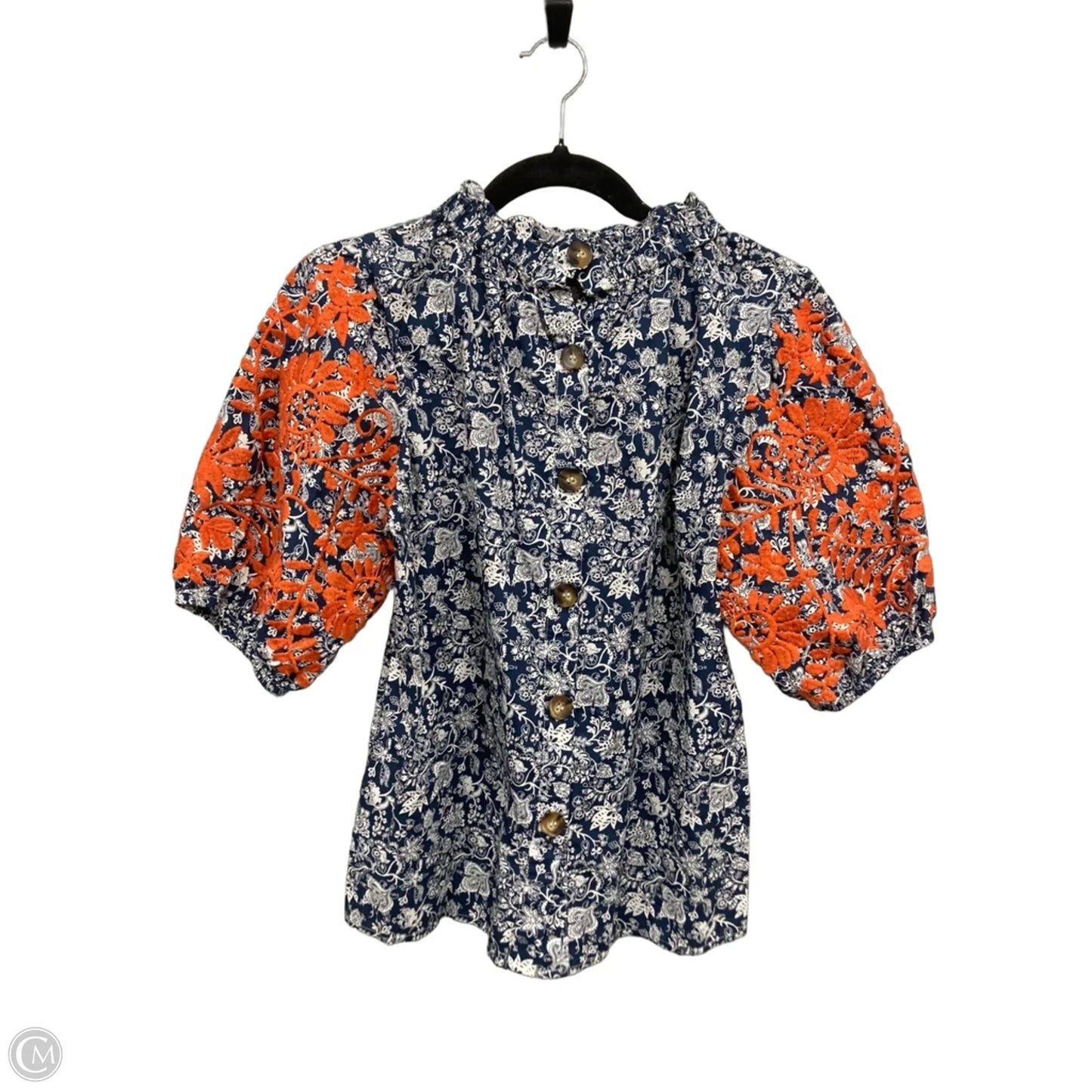Blouse Short Sleeve By Thml In Blue & Orange, Size: M