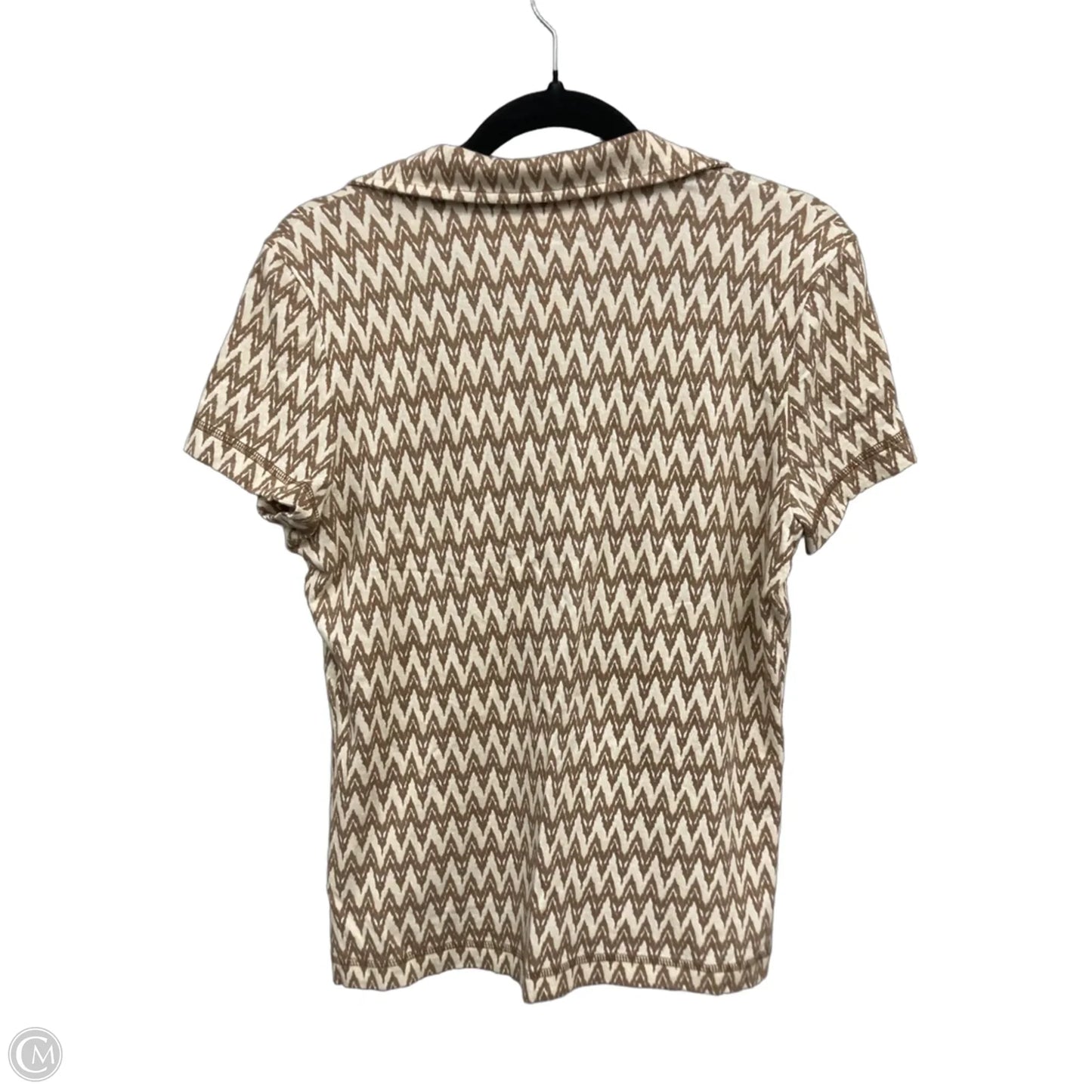 Top Short Sleeve Designer By Tory Burch In Brown & Cream, Size: L
