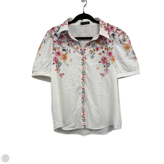 Blouse Short Sleeve By Emery Rose In Pink & White, Size: Xl