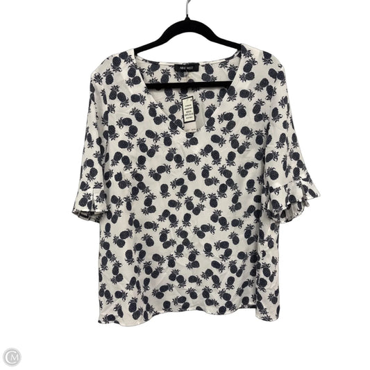 Blouse Short Sleeve By Nine West Apparel In Blue & White, Size: Xl