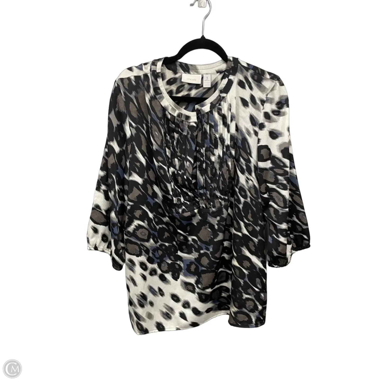 Blouse 3/4 Sleeve By Chicos In Black & Brown, Size: Xl