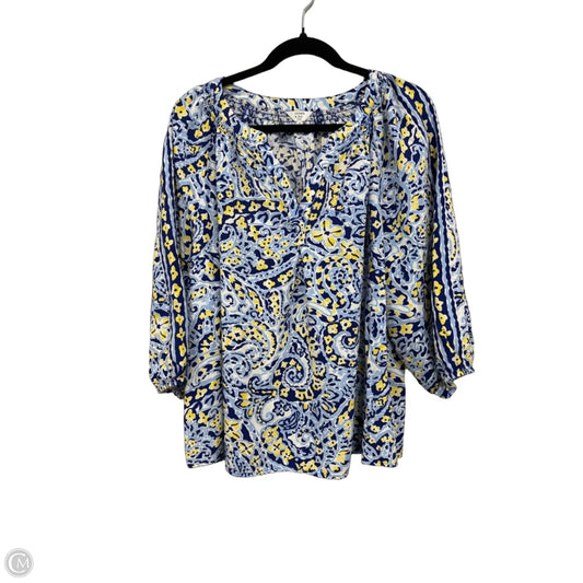 Blouse 3/4 Sleeve By Crown And Ivy In Blue & Yellow, Size: 3x