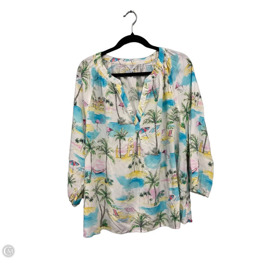 Blouse 3/4 Sleeve By Crown And Ivy In Blue & Yellow, Size: 3x