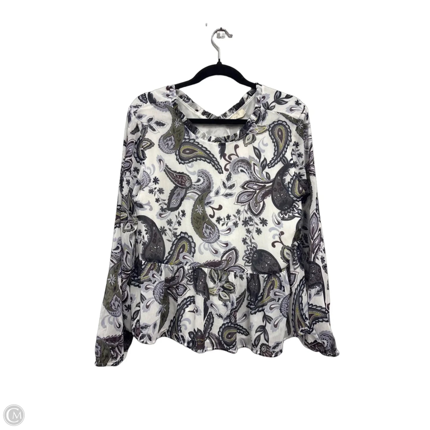 Blouse Long Sleeve By Loft In Purple & White, Size: M