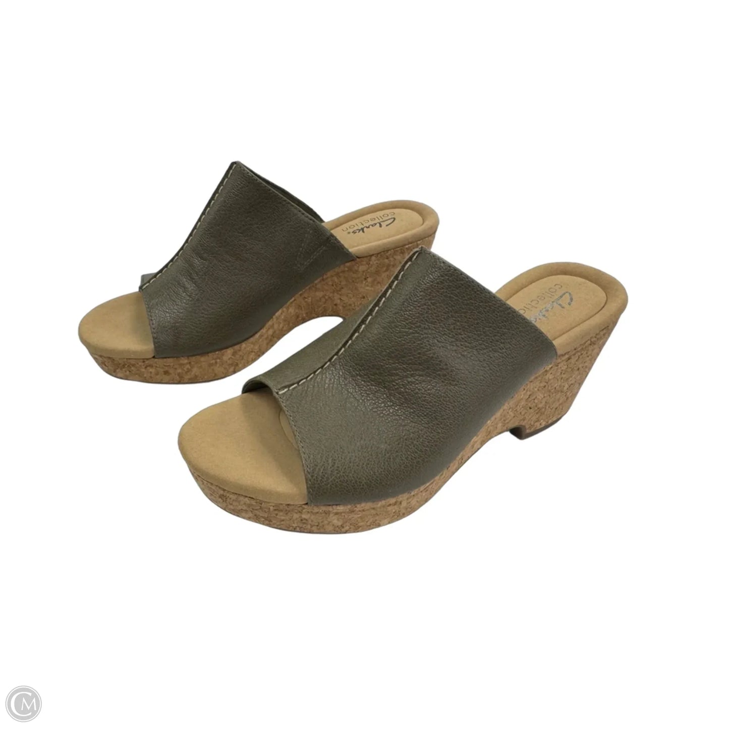 Sandals Heels Wedge By Clarks In Green, Size: 9