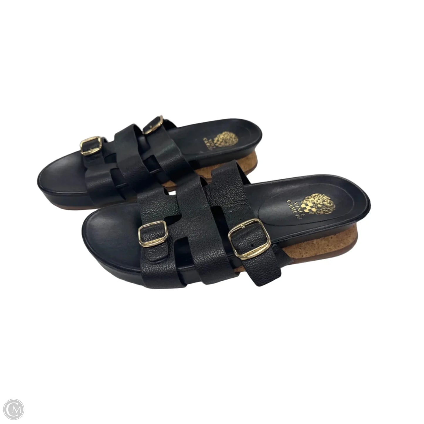 Sandals Heels Platform By Vince Camuto In Black & Gold, Size: 9