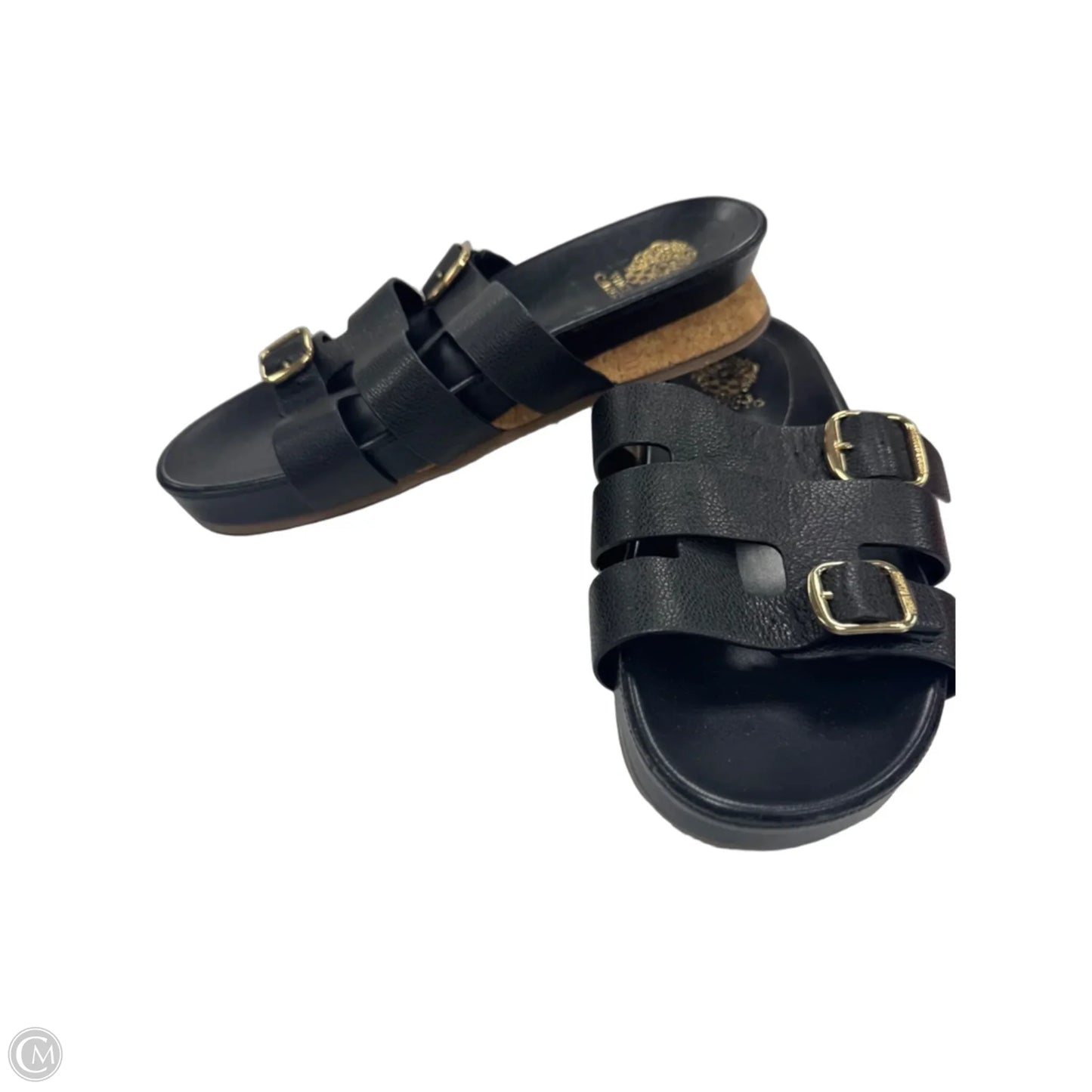 Sandals Heels Platform By Vince Camuto In Black & Gold, Size: 9