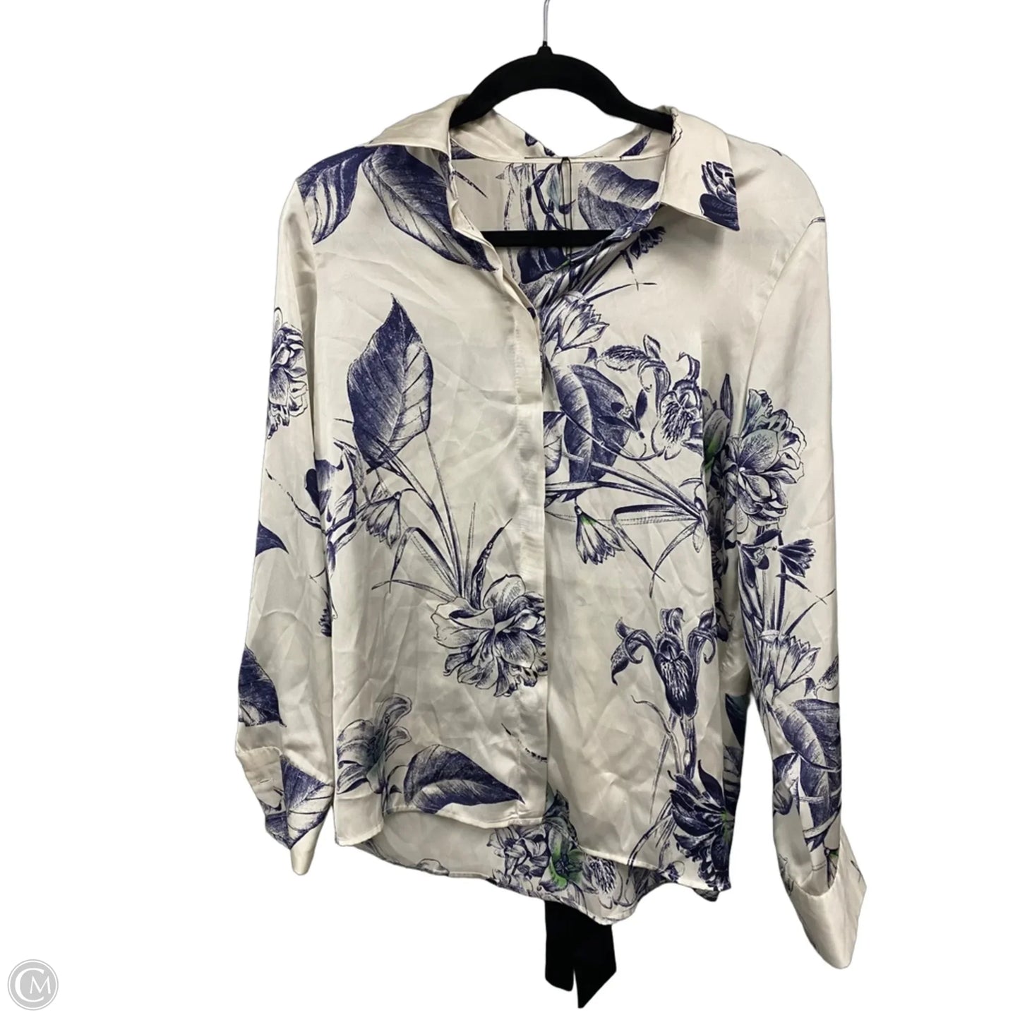 Blouse Long Sleeve By Zara In Blue & Cream, Size: M