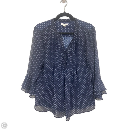 Blouse Long Sleeve By Charter Club In Blue & White, Size: M