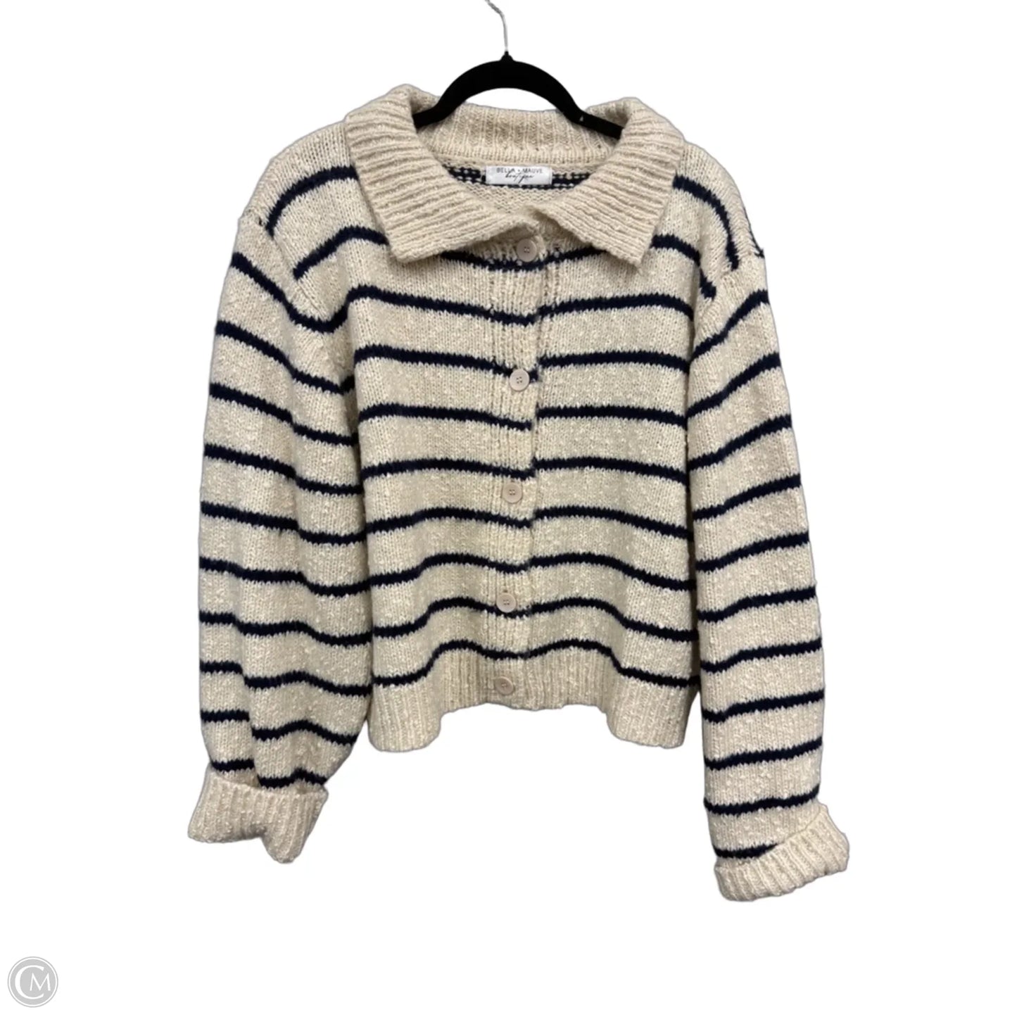 Sweater Cardigan By Cmc In Blue & Cream, Size: L