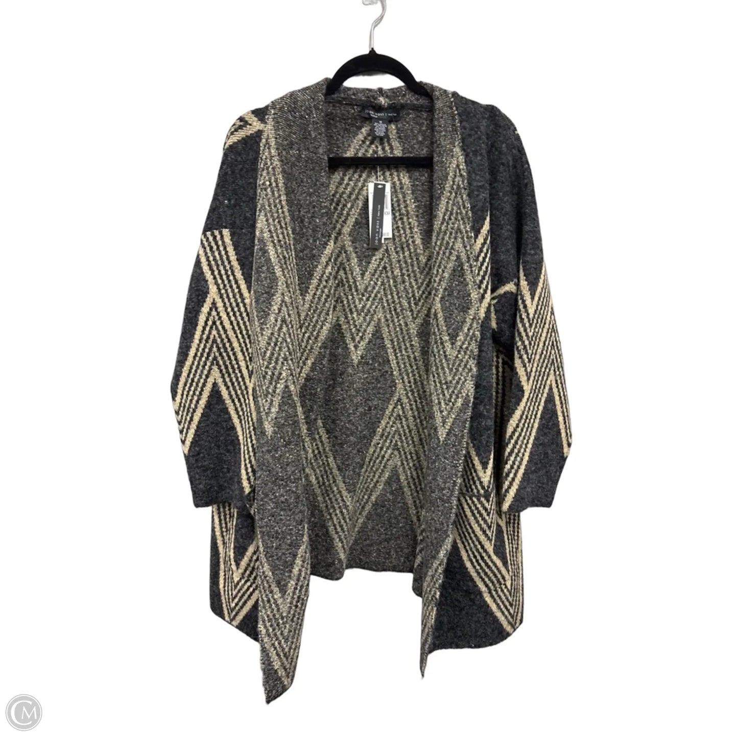 Sweater Cardigan By Joan Vass In Black & Tan, Size: 1x
