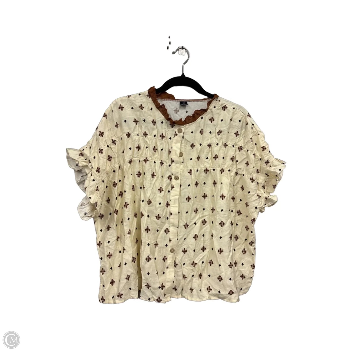 Blouse Short Sleeve By Shein In Brown & Cream, Size: 1