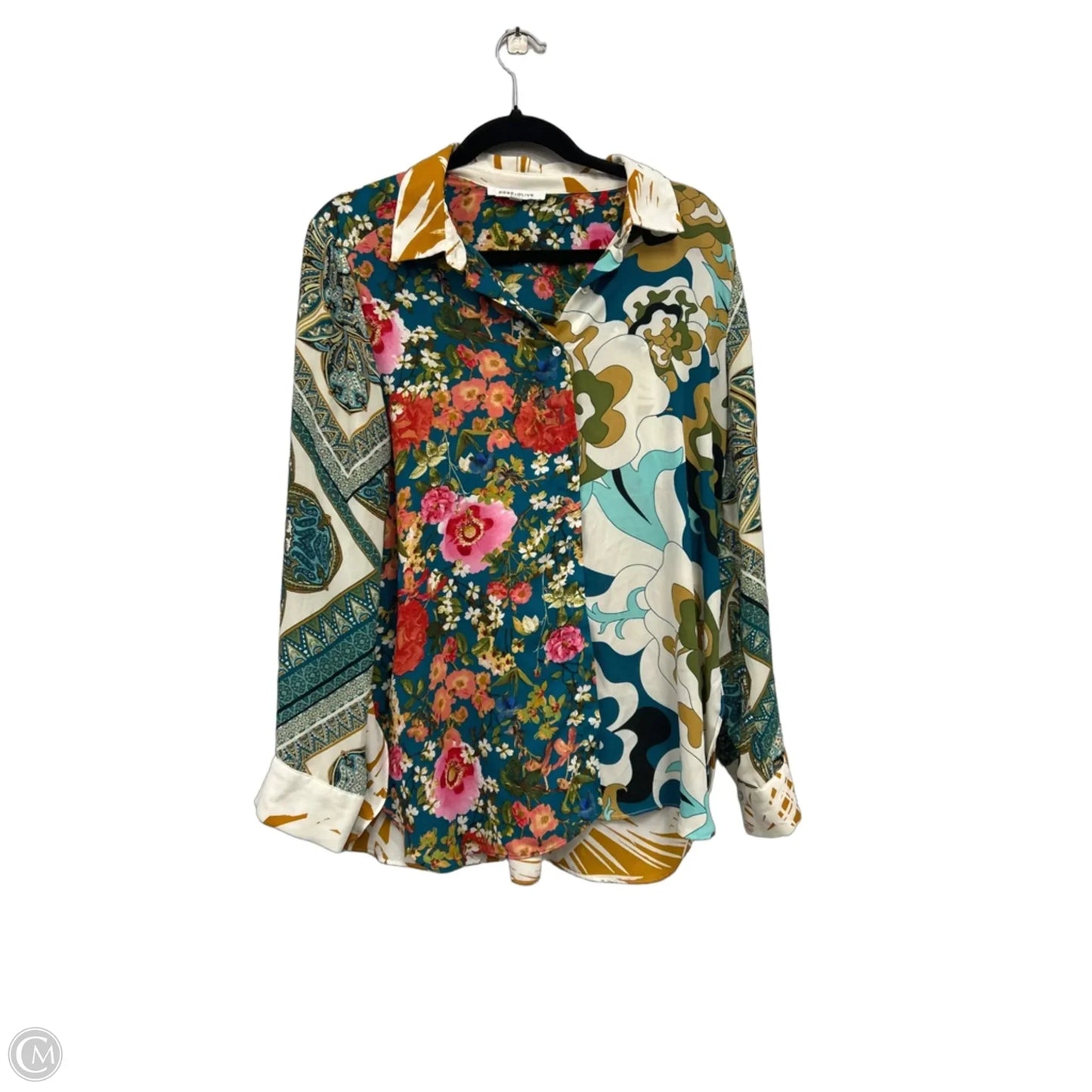 Blouse Long Sleeve By Rose And Olive In Cream & Green, Size: L