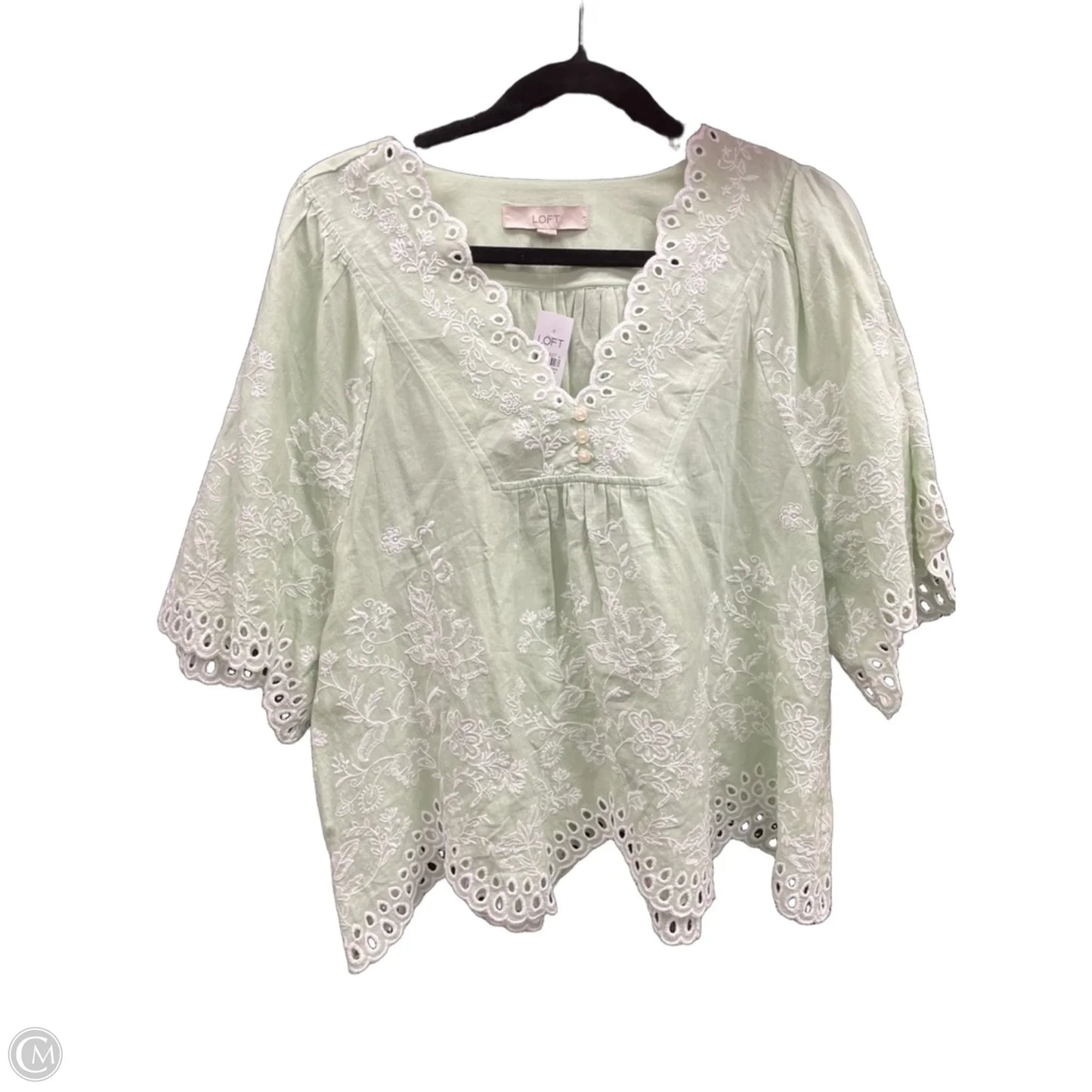 Blouse Short Sleeve By Loft In Green & White, Size: M