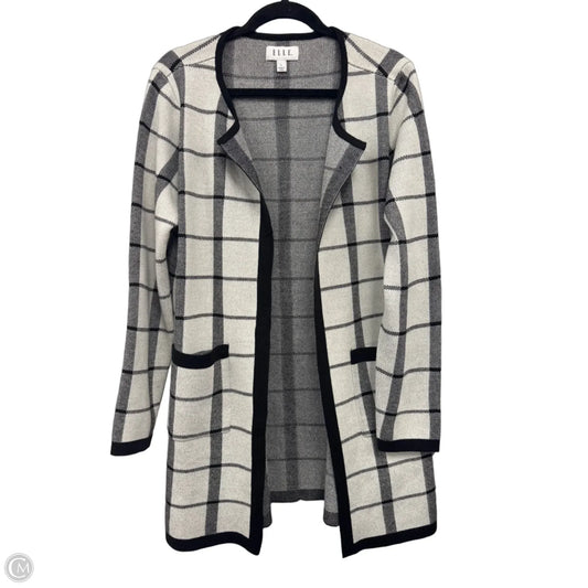 Sweater Cardigan By Elle In Black & Grey, Size: L