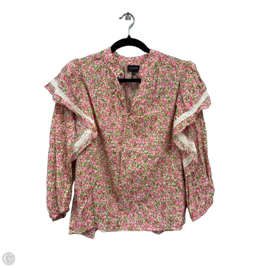 Blouse 3/4 Sleeve By Who What Wear In Green & Pink, Size: L