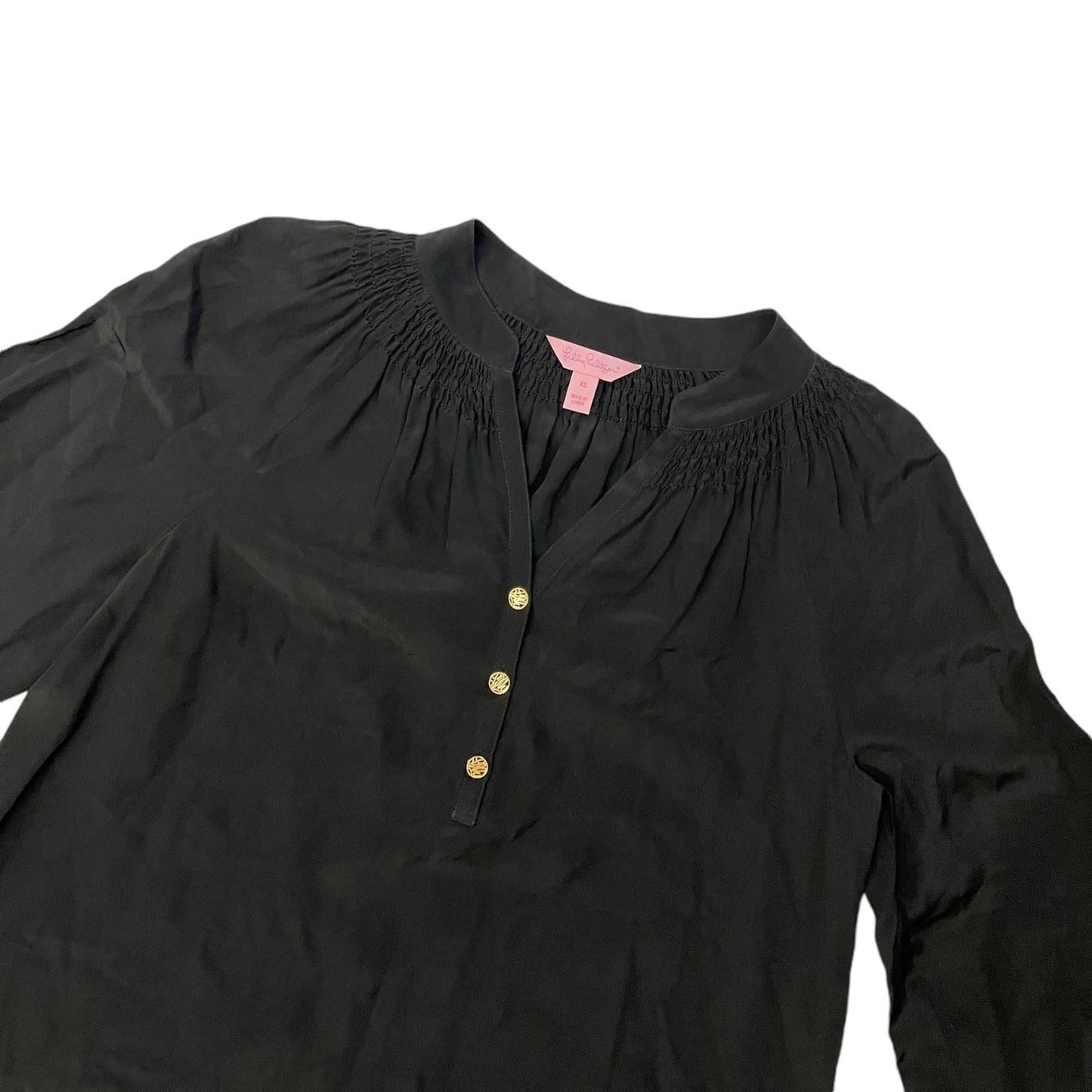 Blouse Long Sleeve By Lilly Pulitzer In Black & Gold, Size: Xs