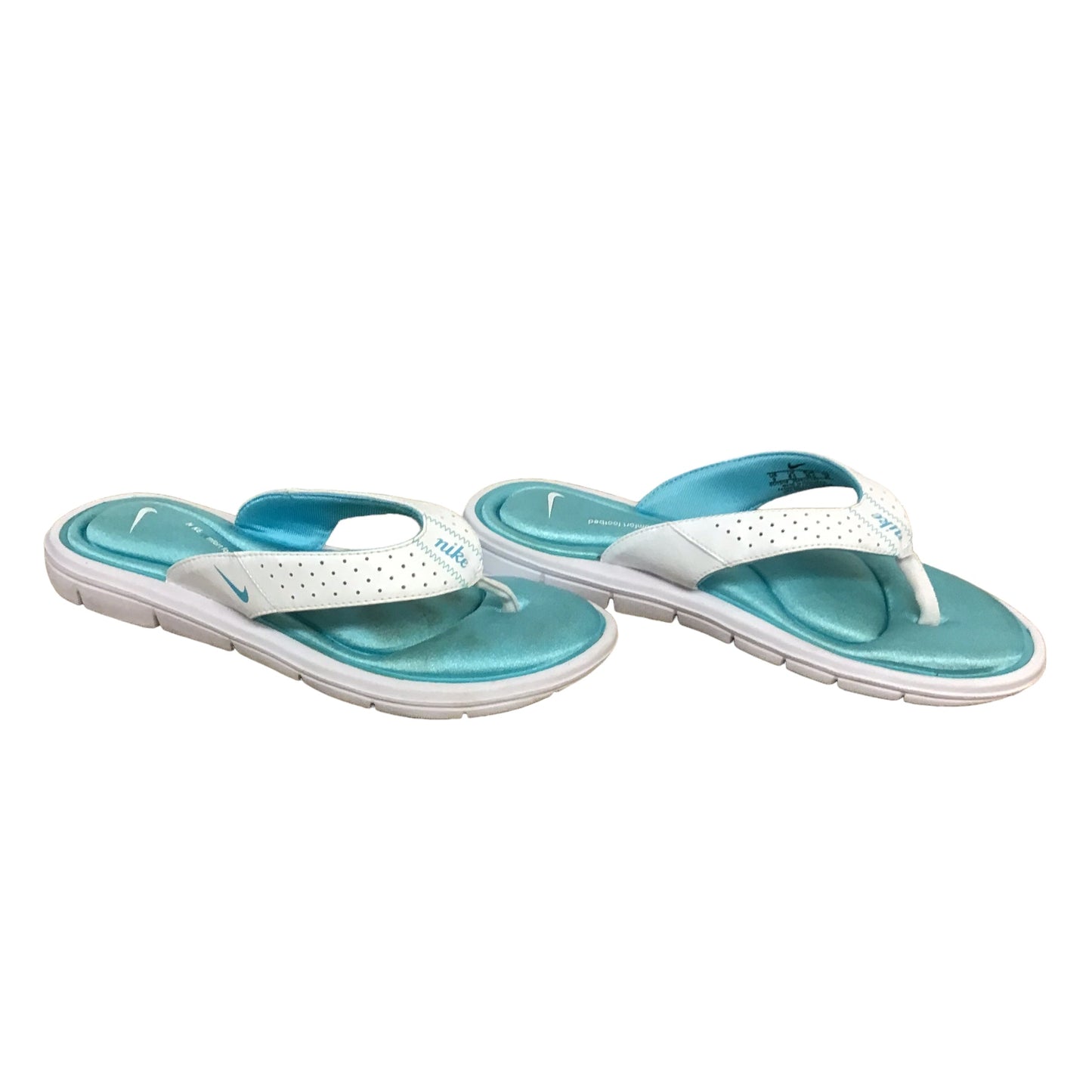 Sandals Flats By Nike In Blue & White, Size: 9