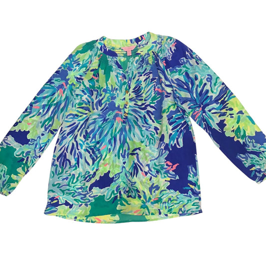 Blouse Long Sleeve By Lilly Pulitzer In Blue & Green, Size: Xs